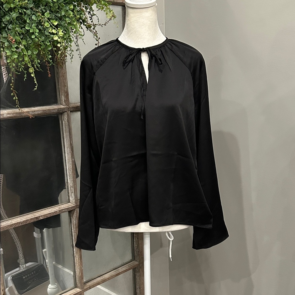 Jason Wu Black Satin Tie-Neck Blouse S
